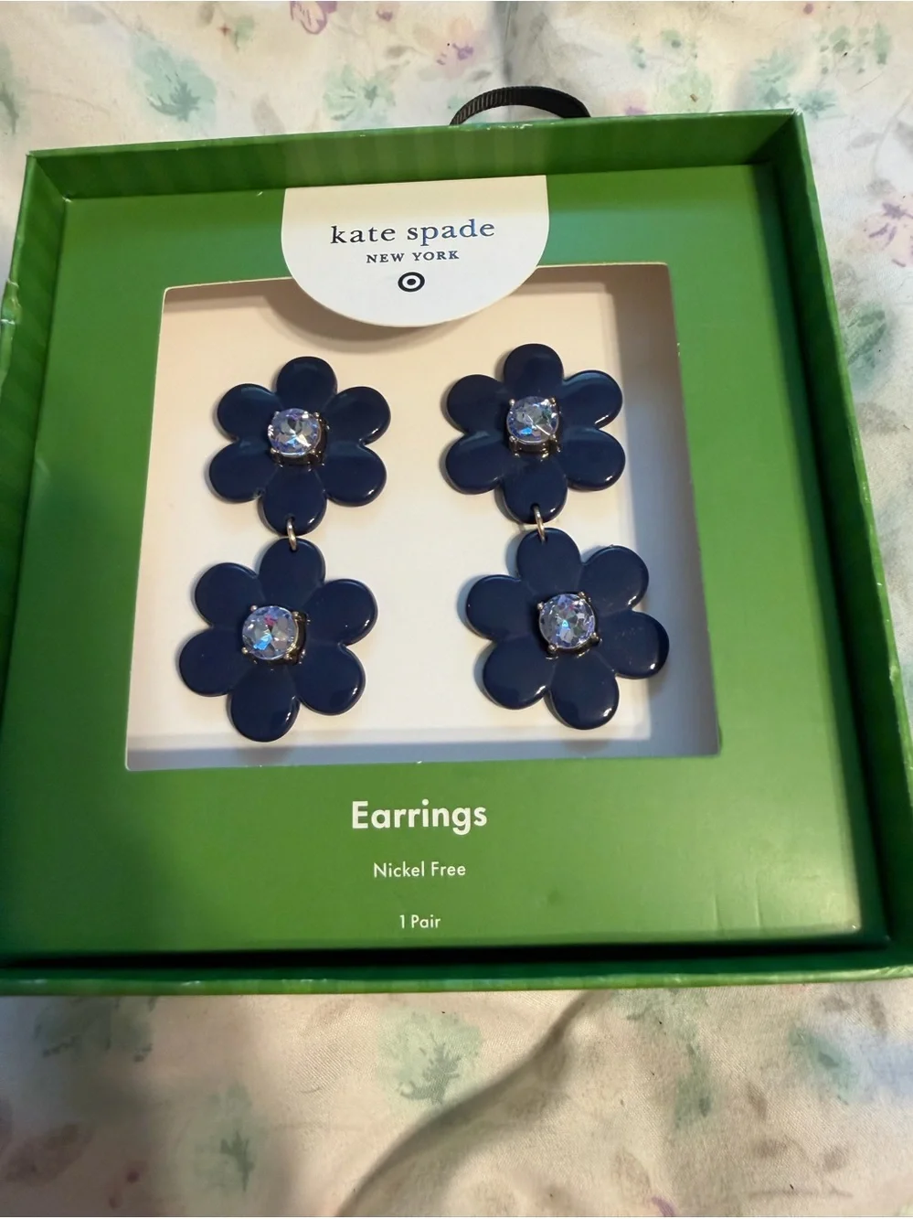 kate spade Navy Flower Drop Earrings NIB